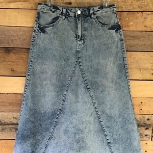 Assym‎ Denim Maxi Skirt Waist 28” raw hem pockets cowgirl western cotton blend
